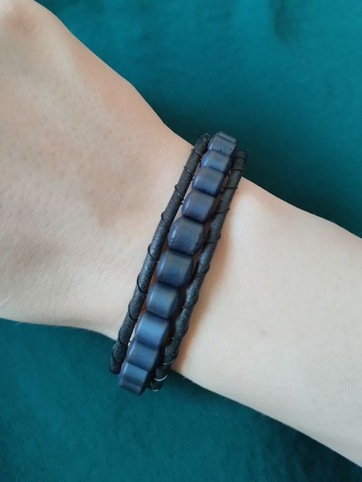 Bransoletka unisex z Egiptu czarno niebieska męska damska z koralikami