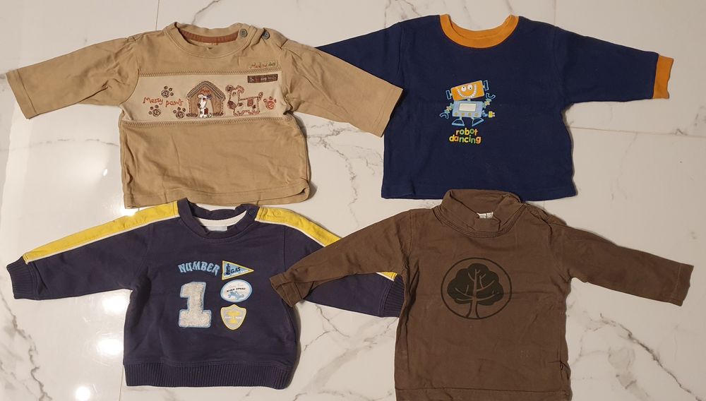 Zestaw ciuchów dla chłopca 74 cm koszulki bluzki spodnie kurtka czapki