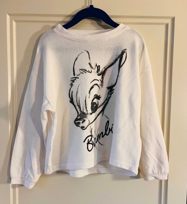 Zara Biały sweterek dzianinowy z kolekcji z Disney Bambi Roz. 122cm