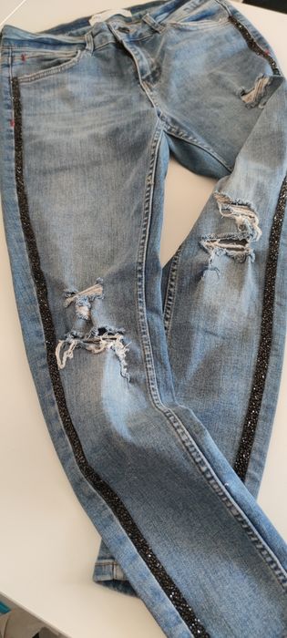 Jeansy Zara 36 S blue lampas cyrkonie