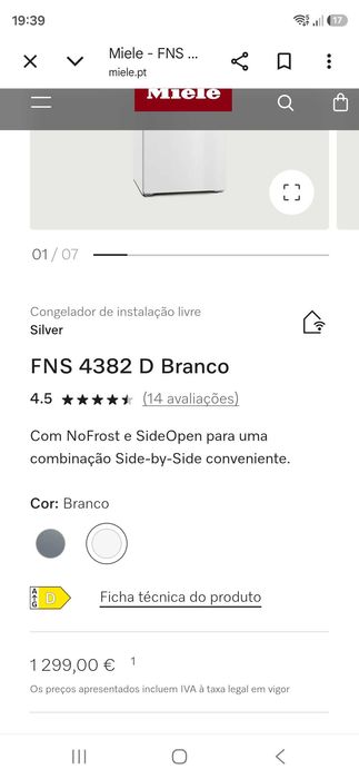 Congelador de instalação livre Miele modelo FNS4382d Branco