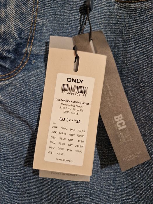 Only długie wąskie spodnie jeansowe 27/32, nowe z metkami