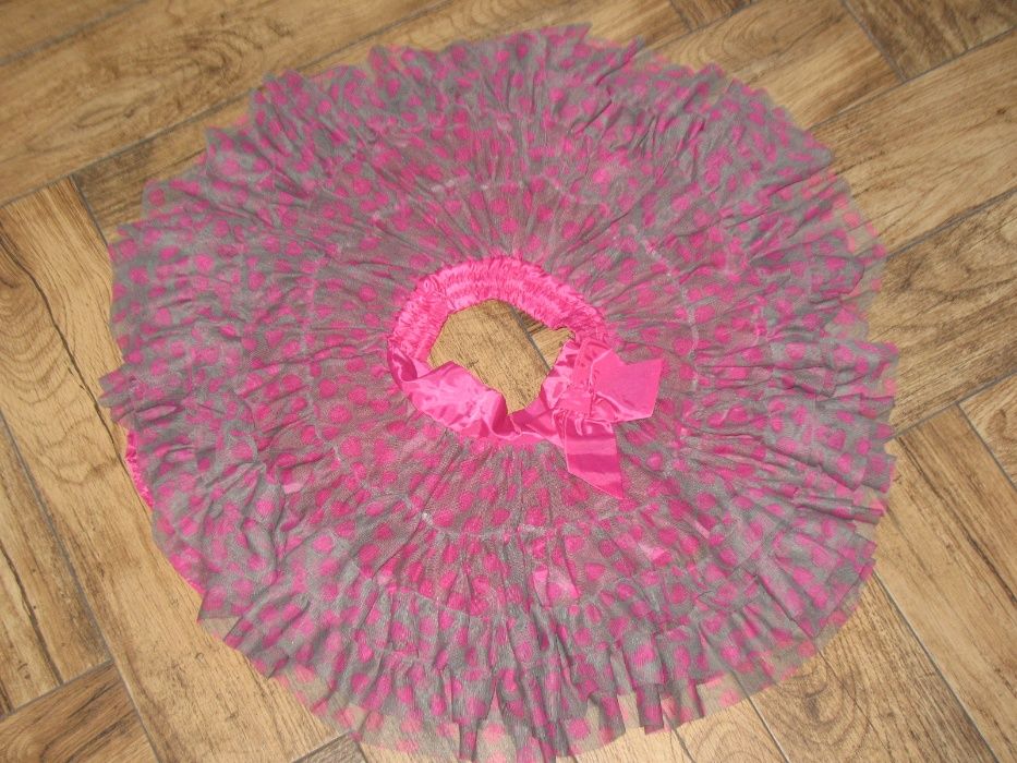 NEXT-nowa tiulowa tutu falbanki grochy kokarda 128 cm!!!