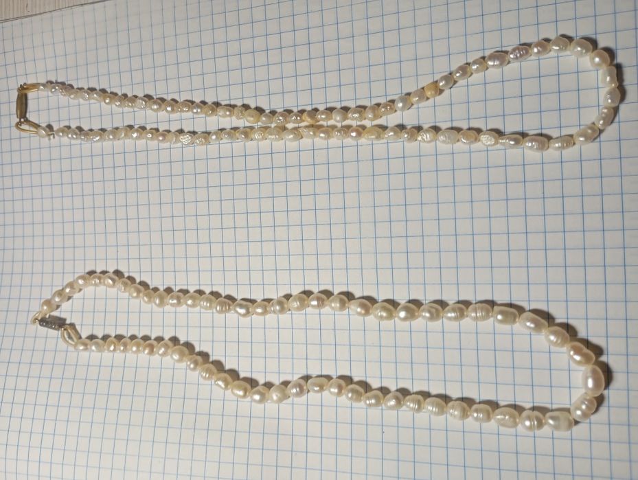 Бусы чекер-галстук, из натурального граната и речной жемчуг.