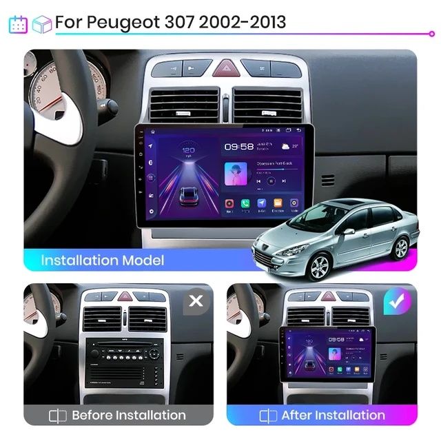 Rádio 9" android Peugeot 307 de 2002 a 2013 CARPLAY WIFI GPS Novo