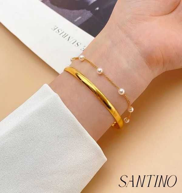 Piękna złota damska bransoletka perły SANTINO