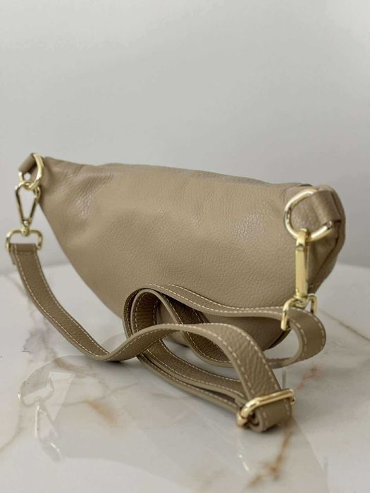 Torebka nerka saszetka skóra naturalna beż taupe