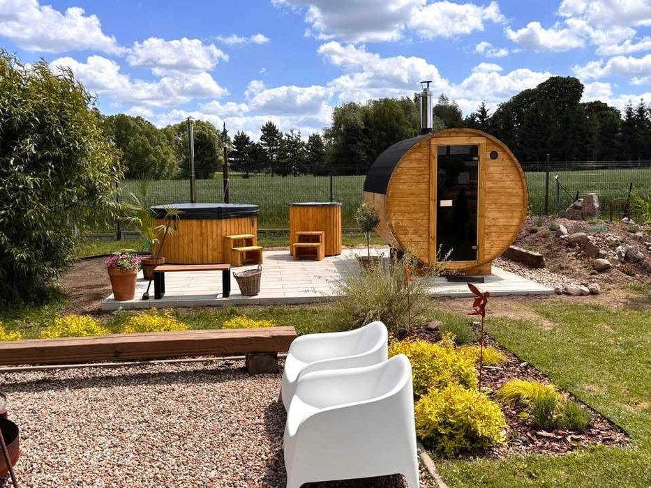 Kompletne SPA ogrodowe sauna beczka + balia jacuzzi + beczka do schładzania