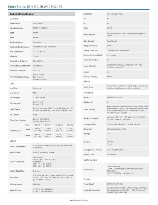 IP камера 2мп Dahua IPC-HFW1230S1-A-S5 с микрофоном