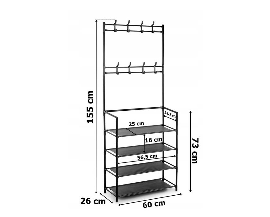 Wieszak na Kurtki Ubrania Buty Stojący Wolnostojący Metalowy Czarny