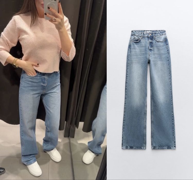 Блакитні джинси zara прямі z1975 straight  38 M прямые джинсы