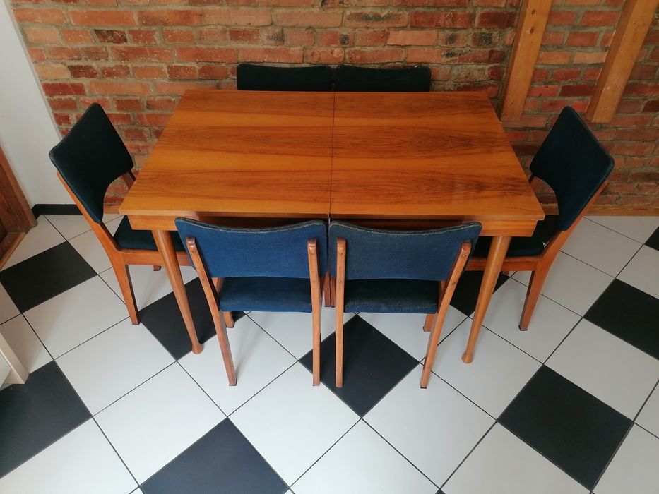 6 KRZESEŁ ASTER + STÓŁ proj. M. Grabiński Rozkładany PRL '60 Swarzędz