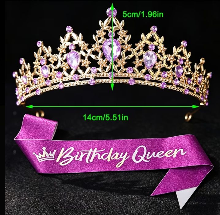 Szarfa korona na urodziny urodzinowy zestaw Birthday Queen niebieski nowy