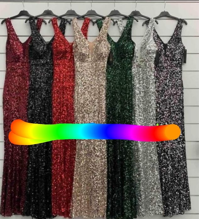 Sukienki cekinowe cekiny długie wesele sylwester brokatowe