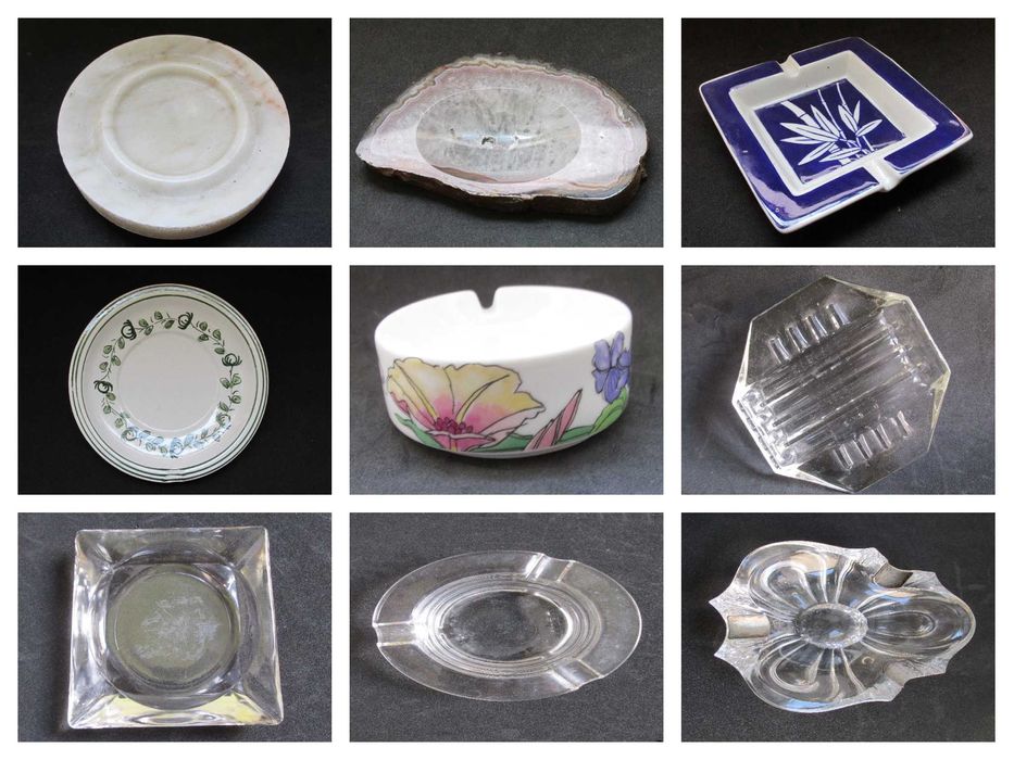 Conjunto / coleção de 80 cinzeiros diversos materiais, origens e temas
