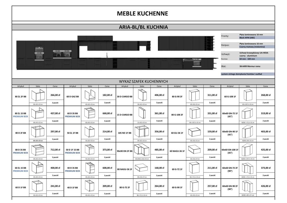 Meble kuchenne narożne 290 cm x230 cm 5 kolorów -kupno na szafki