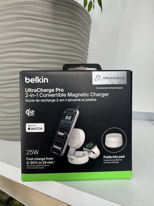 Безпровідна зарядка Belkin 2в1 Convertible Magnetic Charging 25Вт Dock (Sand)
