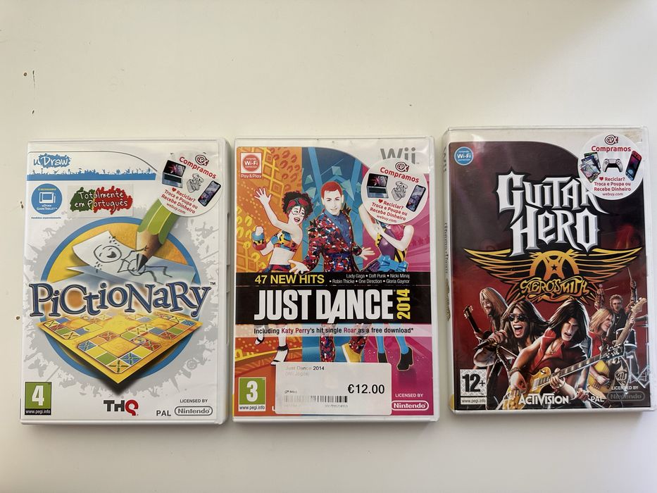 3 Jogos originais para Nintendo Wii – Just Dance 2014, Pictionary e Guitar Hero: Aerosmith