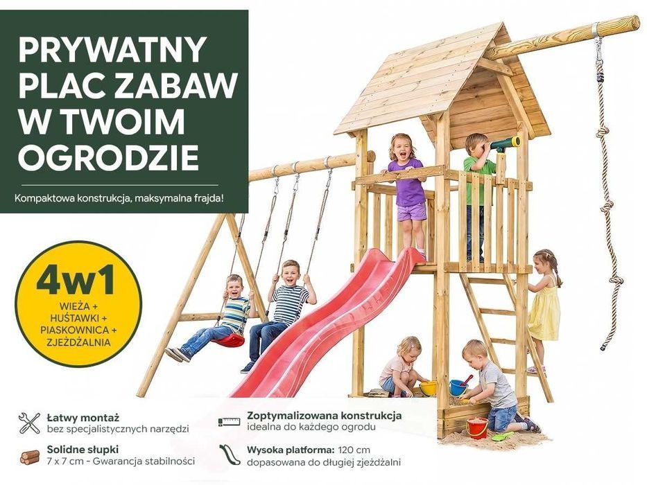 Plac zabaw dla dzieci Alex z huśtawką i liną do wspinania