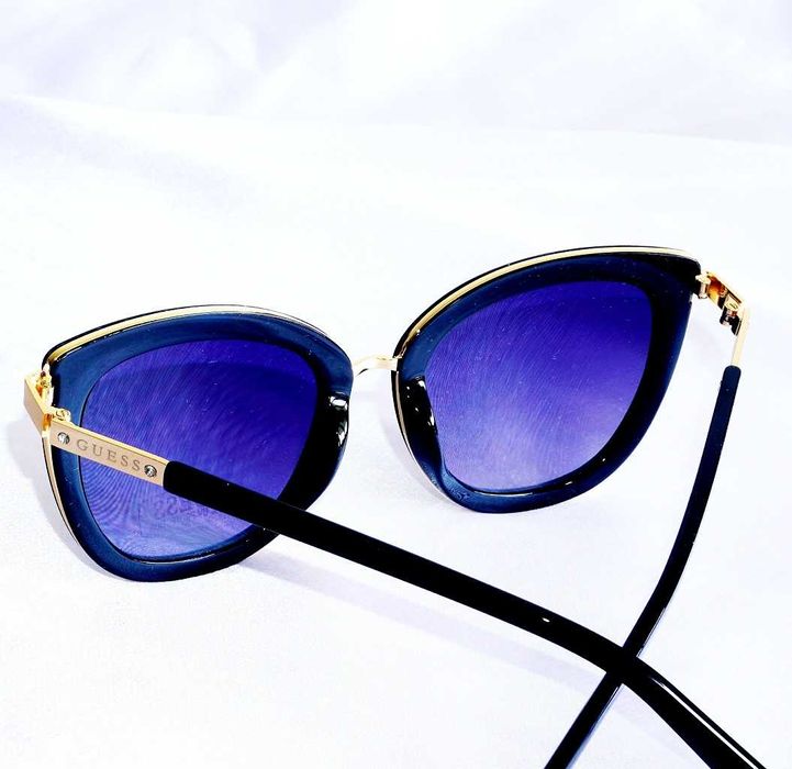 Okulary damskie Guess GF6089 kocie oczy czarne złote kryształki Nowe