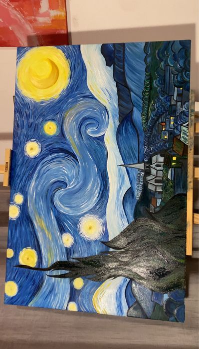 Pintura a oléo, feito a mão (Vicent Van Gogh - Starry Night)