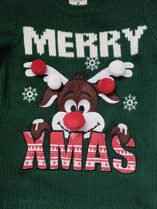 House świąteczny sweter z reniferem XS zielony