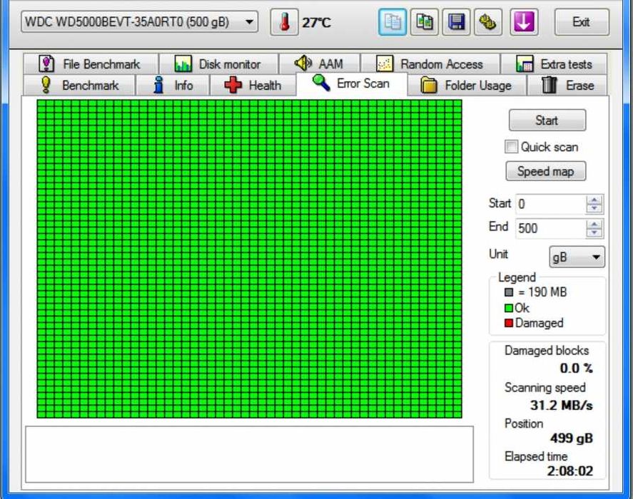Dysk HDD 2,5 SATA 500gb Western Digital Blue WD WDC WD5000BEVT-35A0RT0 sprawdzony bez badów - skany brak błędów laptopowy sprawny