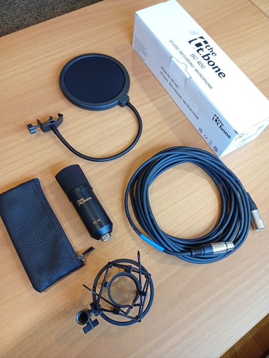KIT Microfone condensador studio + cabo + pop filter