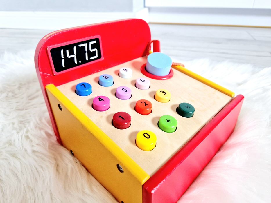 Kasa zabawkowa sklep drewniana