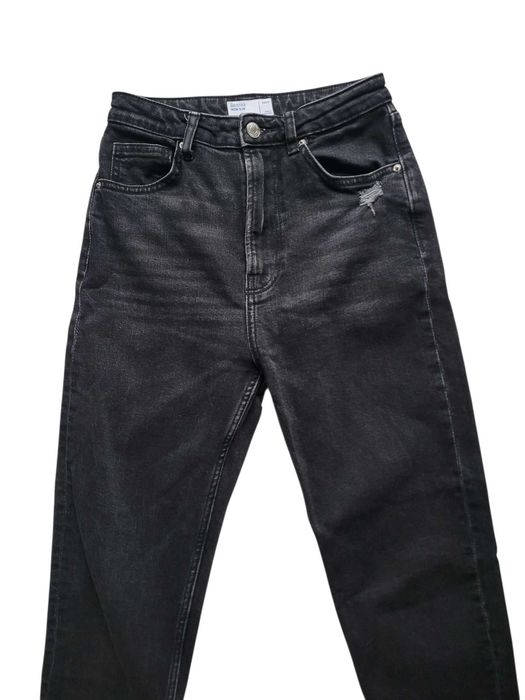 Ciemne szare jeansy 36,S Bershka Mom slim high waist wysoki stan