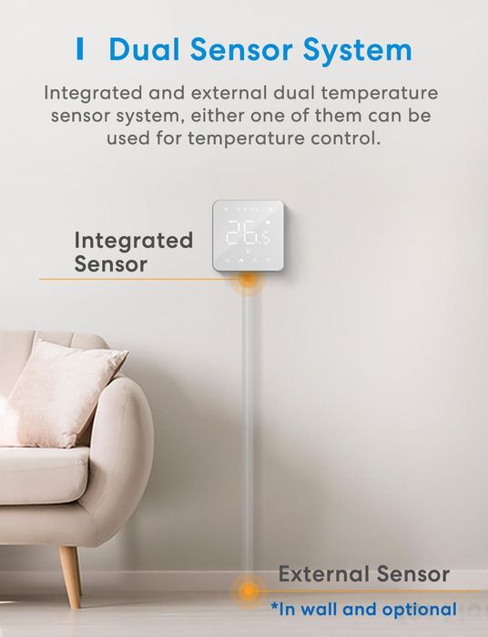 Termostato Inteligente Chão Radiante Meross HomeKit WiFi Branco