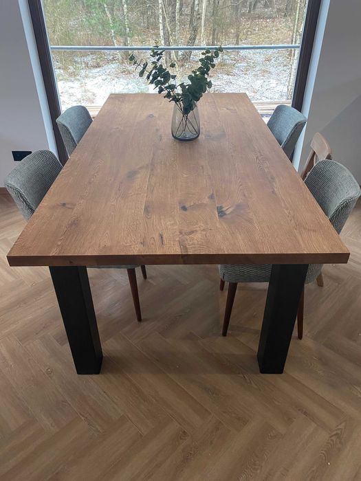 Stół dębowy prostokątny - rozkladany stół debowy- metal nogi-loft