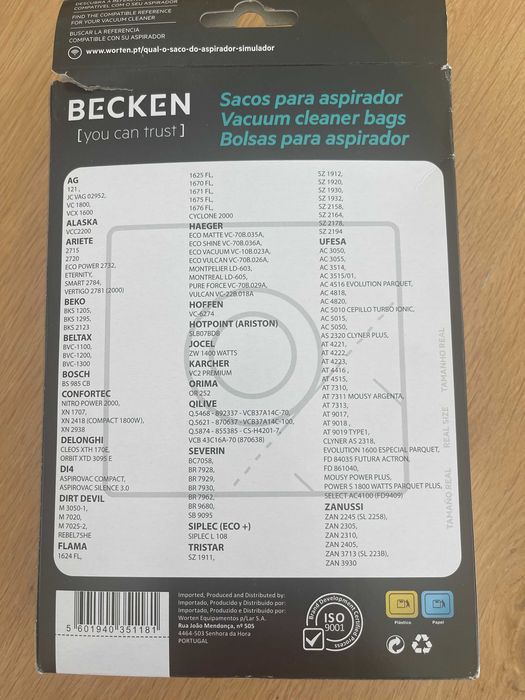 4 sacos para aspirador BECKEN Ref.631