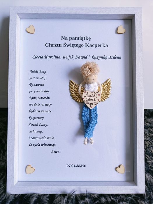 Wyjątkowa Pamiątka Chrztu Świętego 3D personalizowana dla chłopca