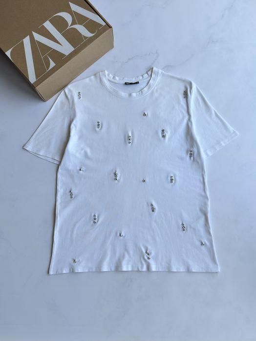 Футболка Zara з камінчиками S  женская футболка zara
