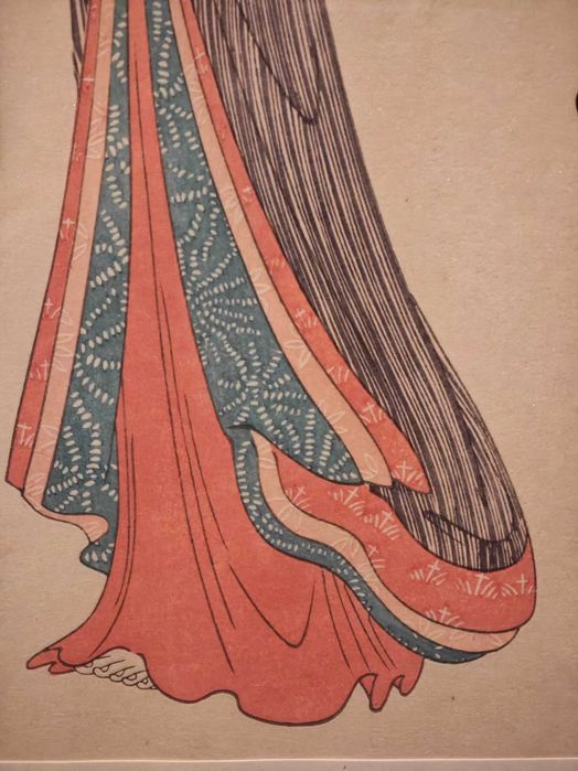 Drzeworyt /washi Gejsza z wachlarzem  Artysta japonski Chobunsai Eishi