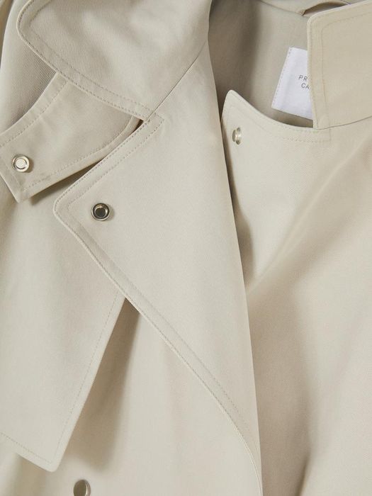 Długi prochowiec trencz z kołnierzem i paskiem do regulacji w talii L