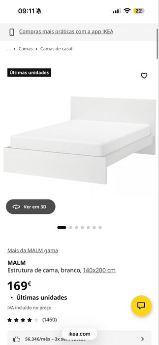 Cama Malm Ikea c/ 2 gavetas + colchão de espuma