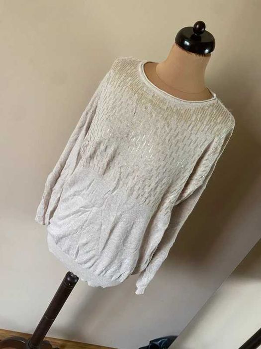weter wlochaty 42 44 +size xl cekiny naszywki nietoperz oversize krem