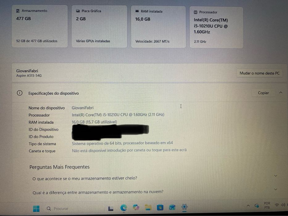 Vendo notebook ACER 16GB Ram