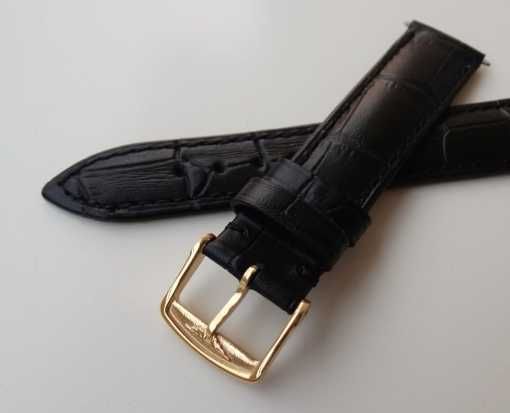 Pasek skórzany czarny do zegarka Longines 18mm 20mm klamra złota