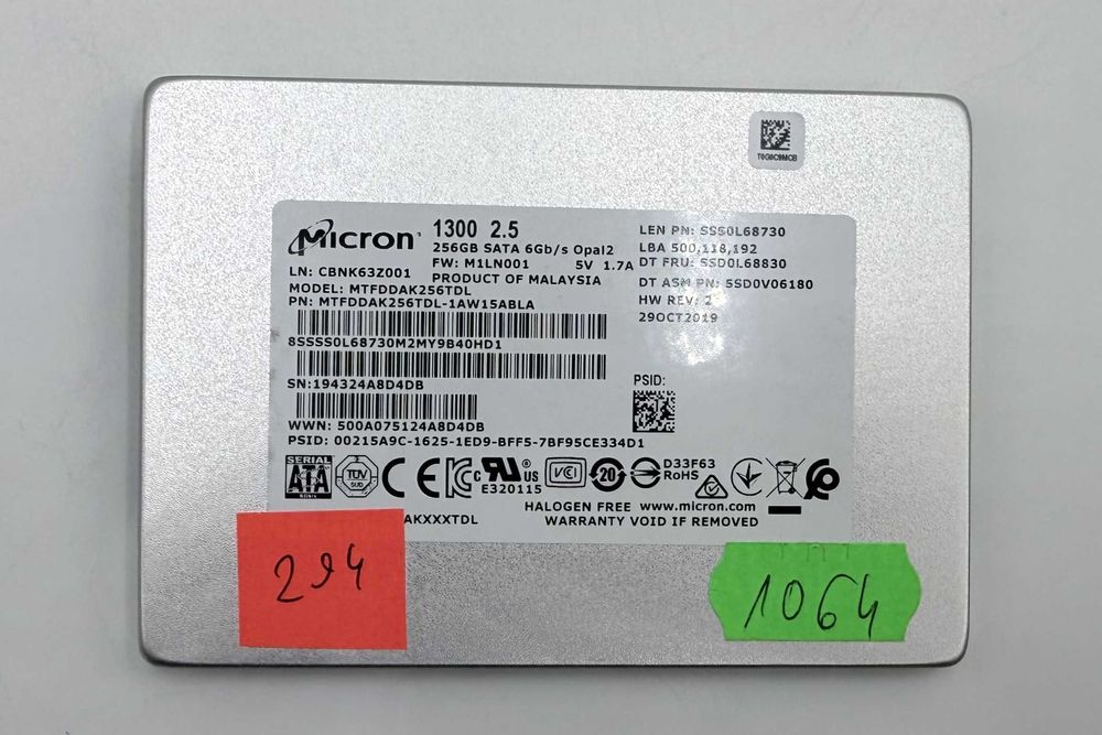 Dysk SSD Micron 1300 SATA 256GB 2.5 2280 GW3m S294