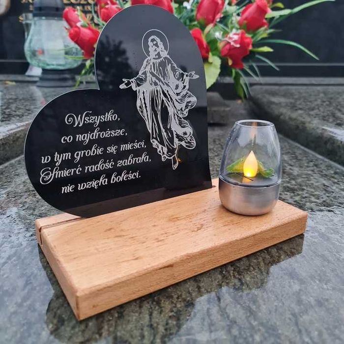 ZNICZ solarny led statuetka na cmentarz grób duża dąb