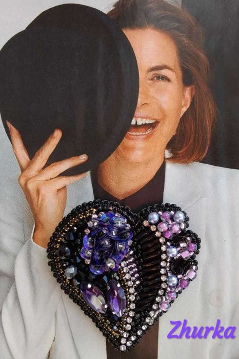 Брошка серце чорно-фіолетова