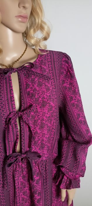 Sukienka maxi M/L wiskoza długa amarantowa Boho