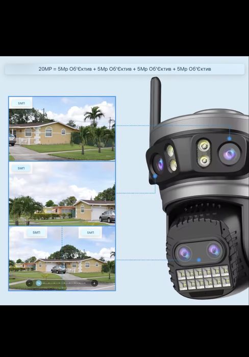 Вулична WiFi камера 20MP поворотна потрійна камера A22YQQS датчик руху