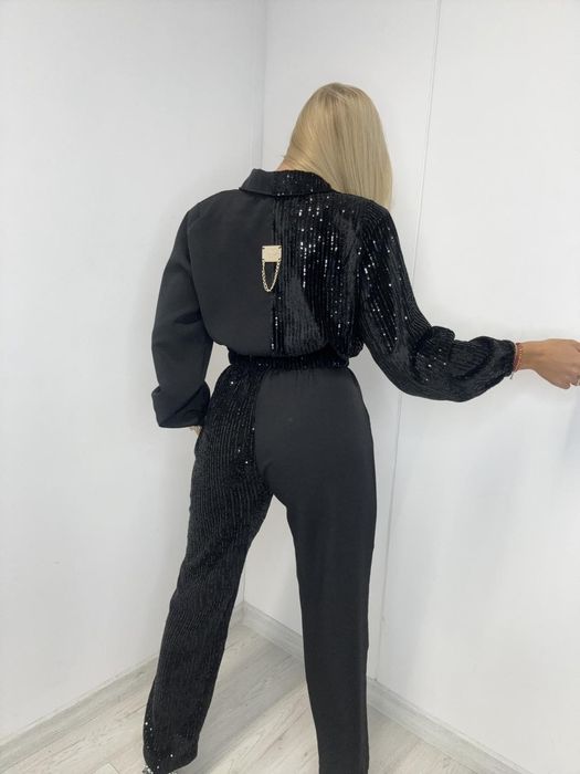 Kombinezon z dwóch dzianin gładki I cekiny Paparazzi Fashion Sylwrster