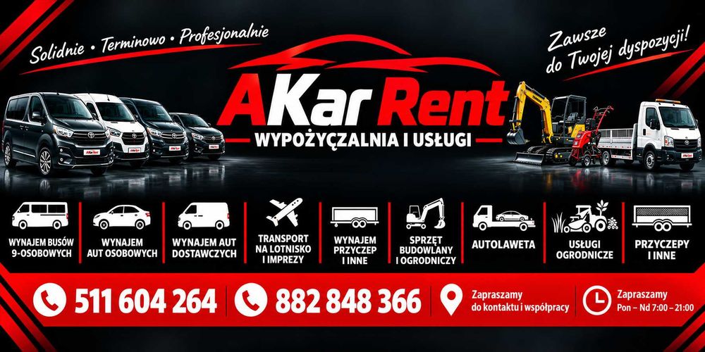 AKAR-RENT- Przewóz osób, Transport, Przeprowadzki, Wypożyczalnia aut, busów sprzetu
