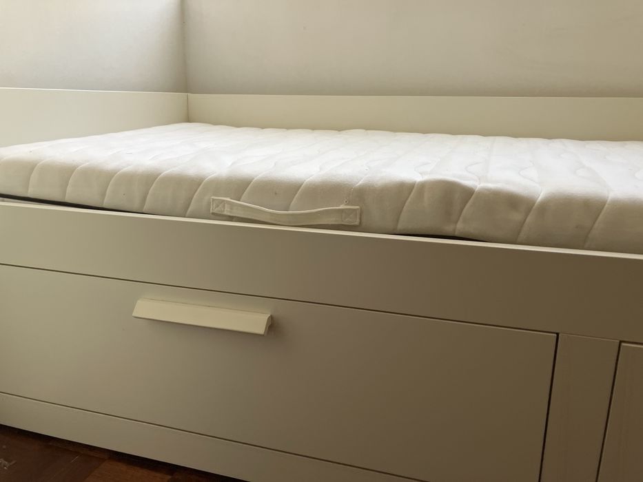 BRIMNES Cama individual c/2 gav, branca, 80x200 e colchão Sultan
