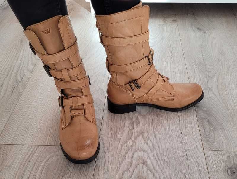 Brązowe (camelowe), skórzane buty / botki / workery, Wojas 37